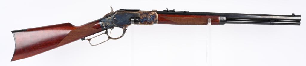 UBERTI WINCHESTER MODEL 1873 LEVER ACTION CARBINE: SERIAL NUMBER: W60794. BARREL: 20". CALIBER: .357 MAG. MANUFACTURED: 2015. Made in Italy, as a faithful copy of the original Winchester. Full octagon barrel. Blade front sight and u-notch leaf rear. B