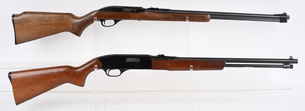 LOT (2) SEMI AUTO .22 RIFLES: A. GLENFIELD MODEL 60. SERIAL 72232036. BARREL 22". CALIBER 22LR. Features press checkered hardwood stock, tube magazine, blue finish, sporting sights. Excellent condition showing some light use and h