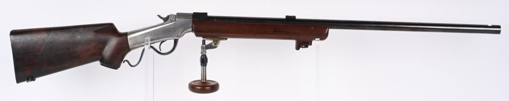 A.W PETERSON DENVER CO, ASSEMBLED MARLIN BALLARD: SERIAL NUMBER 33096 BARREL 28" CALIBER 22 RIM FIRE MANUFACTURED CIRCA 1880'S. Custom assembled by A.W. Peterson Denver Colorado and so marked on barrel. Marlin Ballard single shot action with custom 2