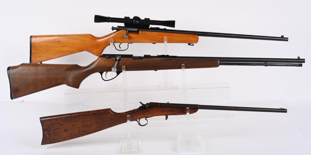 LOT OF 3: BOLT ACTION .22LR SPORTING RIFLES: SERIAL NUMBER: A: NSN. B: NSN C: NSN BARREL: A: 22". B: 18" C: CALIBER: ALL. 22LR. MANUFACTURED: A: 1960'S. B: 1920's C: 1960'S A. Marlin Model 81 bolt action rifle. Standard markings and features. Bl