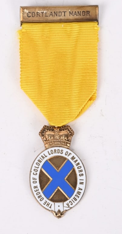 THE ORDER OF COLONIAL LORDS OF MANORS IN AMERICA: The Order of Colonial Lords of Manors in America medal is named to the reverse Alexander Hamilton No. 17 and is from the Cortlandt†Manor. The reverse is also maker† marked to BB&B and is i