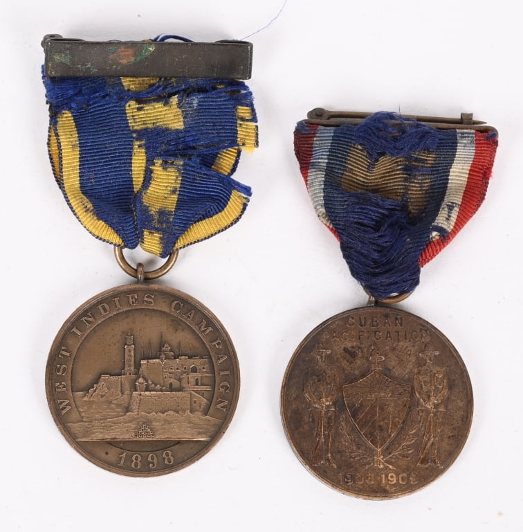 EARLY NUMBERED CAMPAIGN MEDAL LOT WEST INDIES CUBA: Lot of two US Military Campaign Medals to include 1)†Cuban Pacification Medal. The medal was created to recognize service during the United States occupation of Cuba from 1906 to 1909. To be awa
