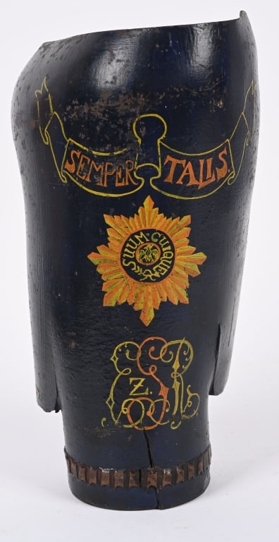 WW1 IMPERIAL GERMAN TRENCH ART SHELL GARDE UNIT: Imperial German Trench Art Shell from a Garde Unit. The shell measures 9 3/4 inches tall and partially exploded iron round that has been painted blue to the exterior with yellow and orange highlights