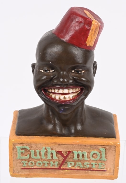 EUTHYMOL TOOTHPASTE CHALK FIGURE: Euthymol Tooth Paste Chalk Figure. Black Boy with Fez hat Smiling showing teeth. All original. 9" Excellent