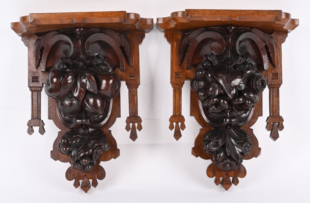 2- FRUIT & FLOWERS CARVED HANGING SHELVES (1 of 2)