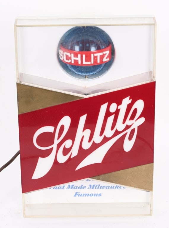 SCHLITZ LIGHTUP DISPLAY: All original and worked when tested. Globe spins. 11" Excellent