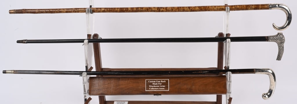 3- ANTIQUE CANES w/ STERLING HANDLES (1 of 8)