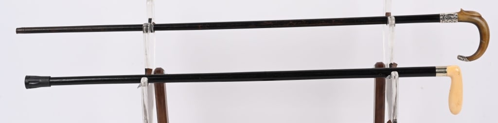 2- ANTIQUE CANES w/ STERLING & BONE HANDLES: Lot of 2 Antique Canes all with Sterling and Bone Handles. All with Hallmarks. Nice lot of early Walking Sticks