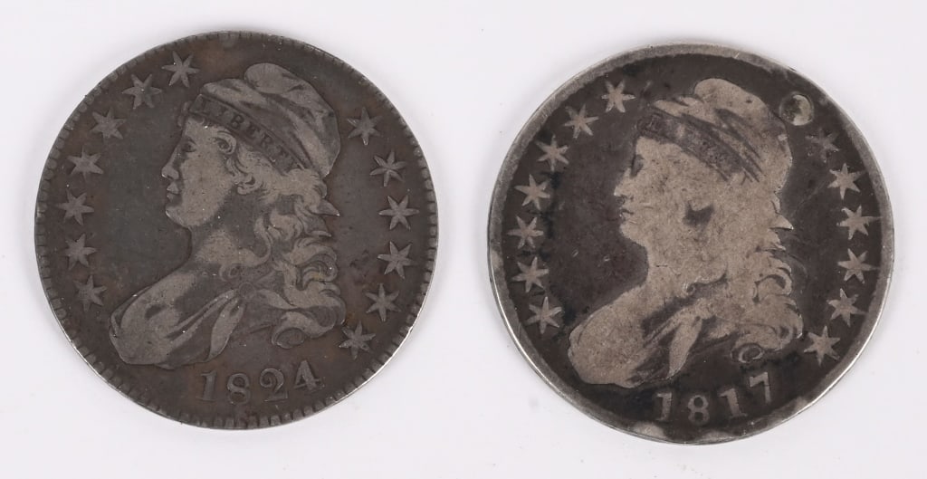 2- CAPPED BUST SILVER HALF DOLLARS 1817, 1824 (1 of 2)