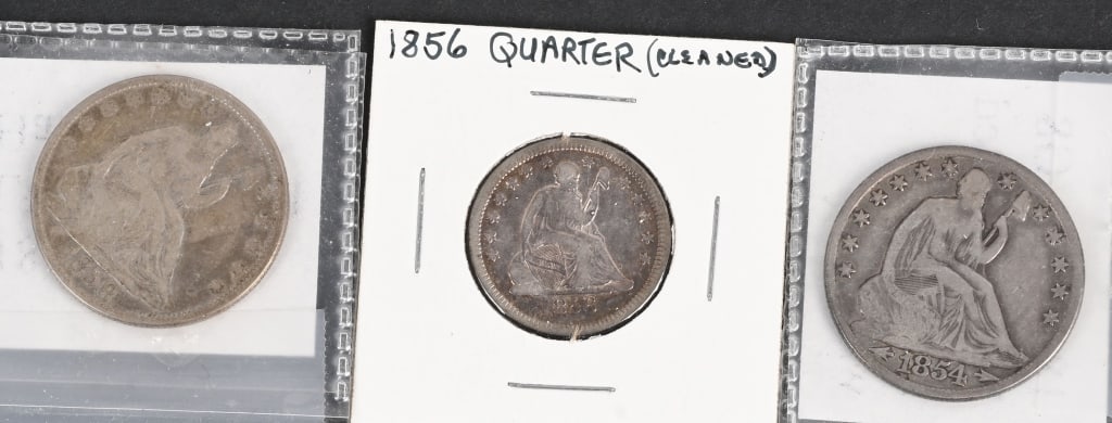 2- SEATED LIBERTY SILVER HALF DOLLARS & QUARTER (1 of 5)