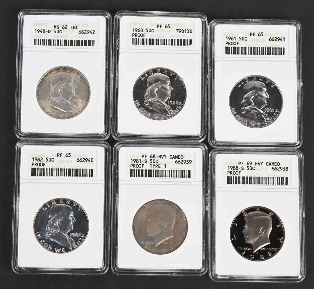 6- GRADED SILVER & CLAD HALF DOLLARS (1 of 2)