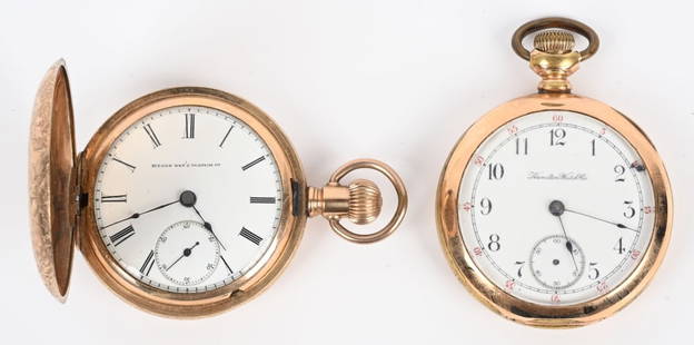 2- ANTIQUE 18 S POCKET WATCHES ELGIN & HAMILTON: 1. Elgin Grade 96, MFG 1893, 18S, 7J, Keystone gold filled hunters case. Runs. 2. Hamilton Grade 926, MFG 1895, 18S, 17J, gold filled case marked 14K. Runs Very Good-Excellent