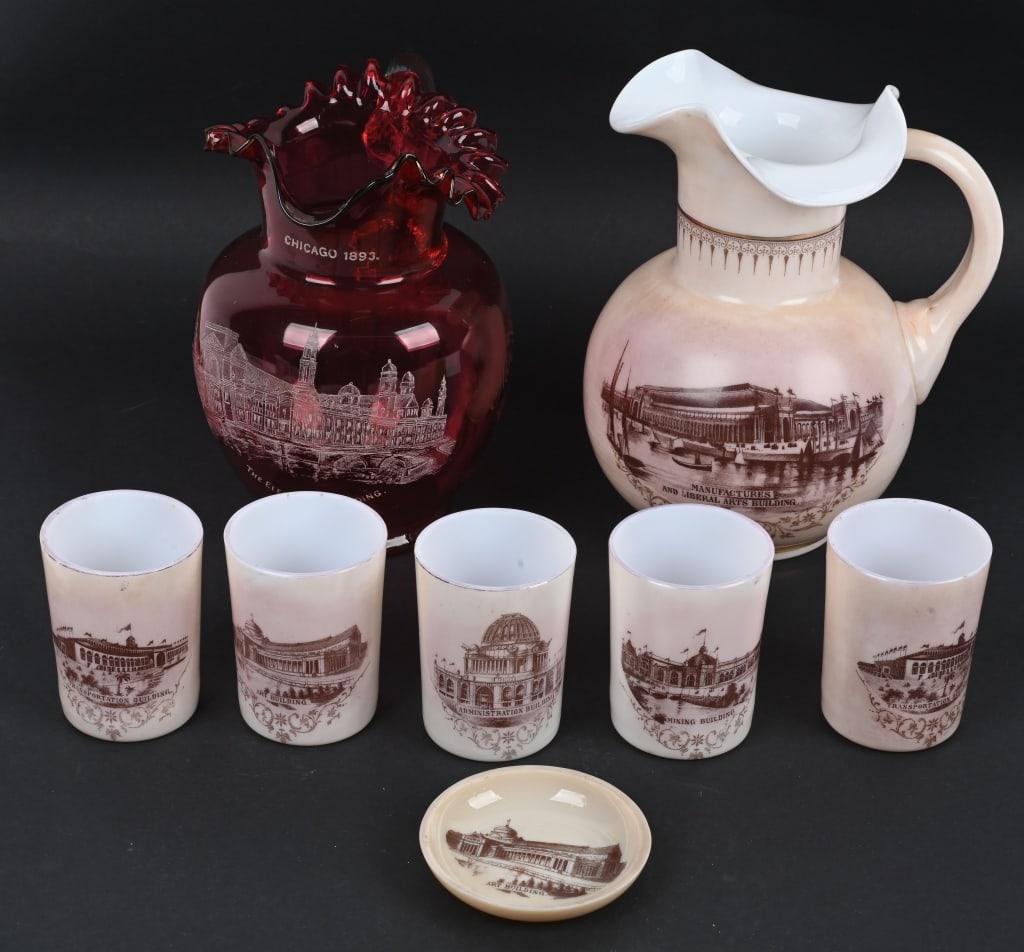1893 World's Fair 2 WATER PITCHERS & 5 TUMBLERS (1 of 6)