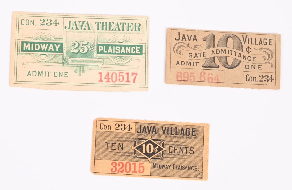 1893 World's Fair 3 JAVA VILLAGE MIDWAY TICKETS (1 of 2)
