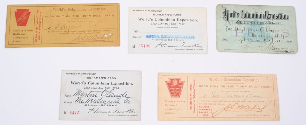1893 Columbian Exposition 5 PASSES & RR TICKETS (1 of 3)
