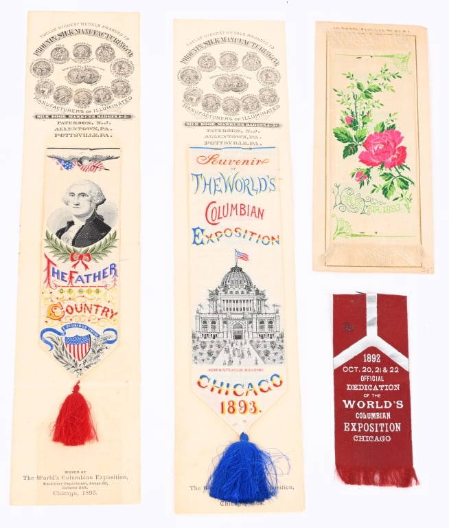 1893 Columbian Exposition 4 Silk Ribbons Auction