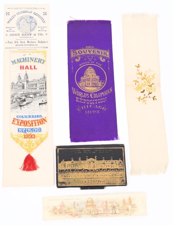 1893 Columbian Exposition 3 SILK RIBBONS & Memo (1 of 4)
