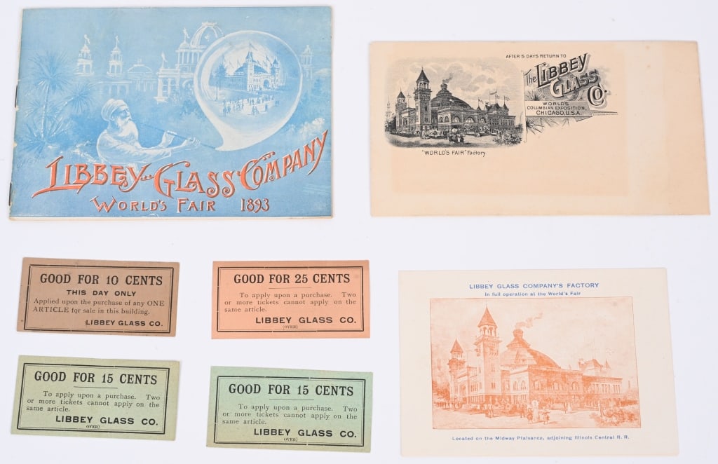 1893 World's Fair 3 LIBBEY GLASS COUPONS & COVER (1 of 5)
