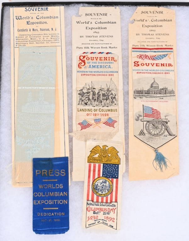 1893 Columbian Exposition 5 Silk Ribbons Auction