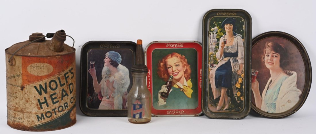 OIL BOTTLE, OIL CAN, & COCA COLA TRAYS (1 of 4)