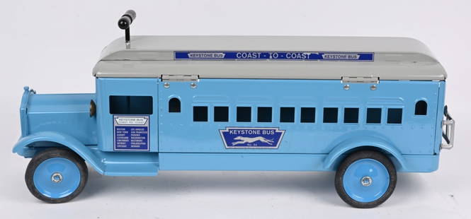 KEYSTONE PACKARD COAST TO COAST BUS: Professionally restored pressed steel Keystone Packard Coast to Coast Bus. Excellent correct restoration. Looks better than new. A very desirable Keystone Toy. 31" Excellent