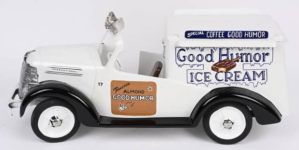 1938 BUDDY L GOOD HUMOR ICE CREAM TRUCK: Custom pressed steel 1938 Buddy L International Good Humor Ice Cream Truck. Great looking custom with very nice details. Large and impressive pressed steel truck! 25" Excellent