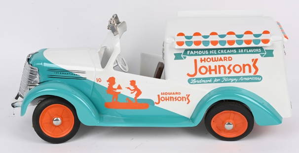 1938 BUDDY L HOWARD JOHNSON ICE CREAM TRUCK: Custom pressed steel 1938 Buddy L International Howard Johnson Ice Cream Truck. Great looking custom with very nice details. Large and impressive pressed steel truck! 25" Excellent