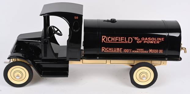 AMERICAN NATIONAL RICHFIELD GASOLINE TRUCK: Professionally restored American National Richfield Gasoline Truck. Very well done restoration with great details. Nice example of a very desirable truck. 28" Excellent