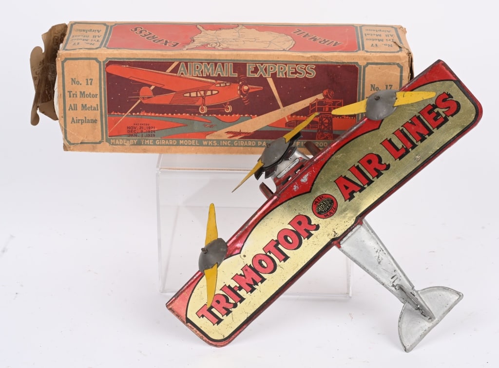 GIRARD TIN WINDUP AIR MAIL EXPRESS PLANE w/ BOX (1 of 9)