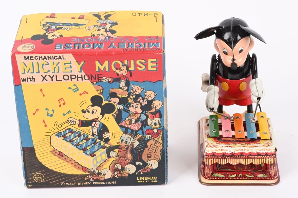 LINEMAR TIN WINDUP MICKEY MOUSE XYLOPHONE w/ BOX (1 of 7)