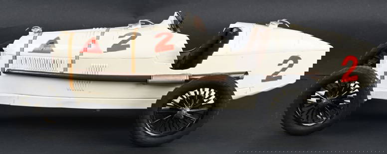 CIJ ALFA ROMEO P2 BOATTAIL RACER: Contemporary CIJ Alfa Romeo Boattail Racer. All metal with very nice details. Large and impressive toy. Missing 1 knockoff hub. 21" Excellent