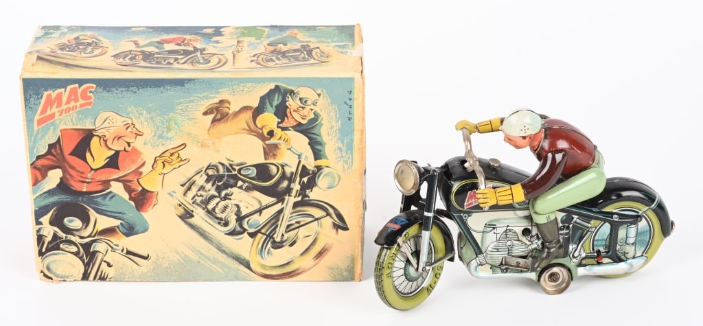 ARNOLD TIN WINDUP MAC MOTORCYCLE w/ BOX (1 of 7)
