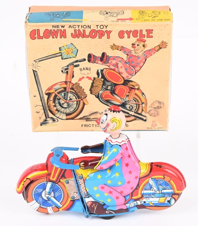TPS TIN FRICTION CLOWN JALOPY CYCLE w/ BOX (1 of 9)