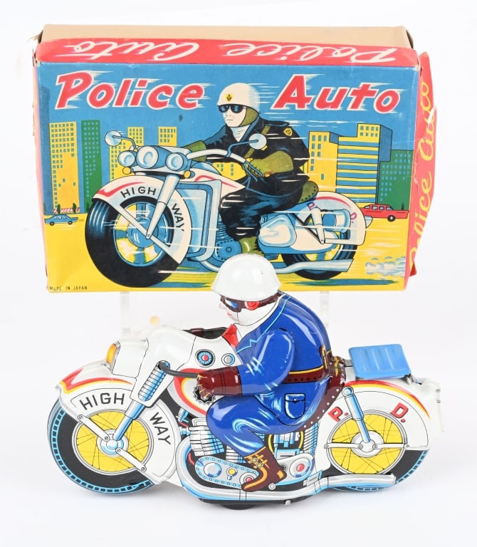 JAPAN TIN FRICTION POLICE AUTO CYCLE w/ BOX (1 of 9)