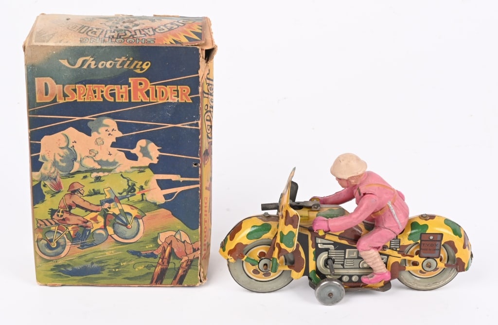 JAPAN WINDUP SHOOTING DISPATCH MOTORCYCLE w/ BOX (1 of 10)