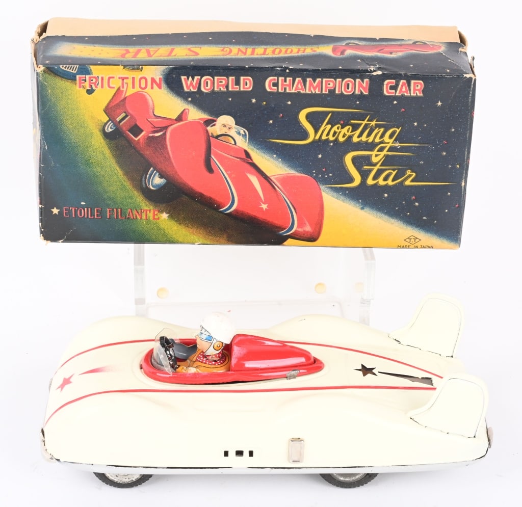 JAPAN TIN FRICTION SHOOTING STAR CAR w/ BOX (1 of 9)
