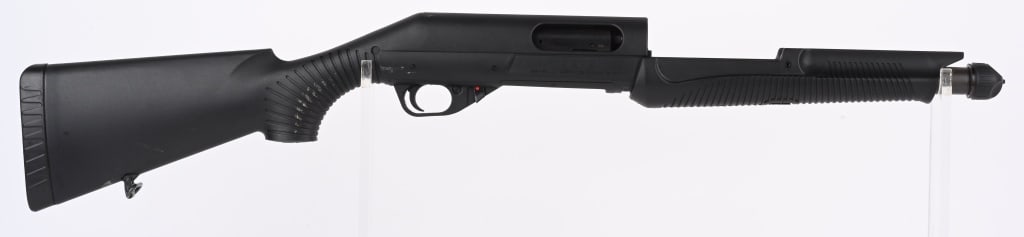 BENELLI NOVA PUMP ACTION SHOTGUN LESS BARREL: SERIAL NUMBER: Z858644E17. CALIBER: 12 GAUGE. MANUFACTURED: 2017. Made in Italy. No barrel. Polymer frame and furniture. LOP is: 14-1/4". CONDITION: Very good overall, with light wear and scratches. M