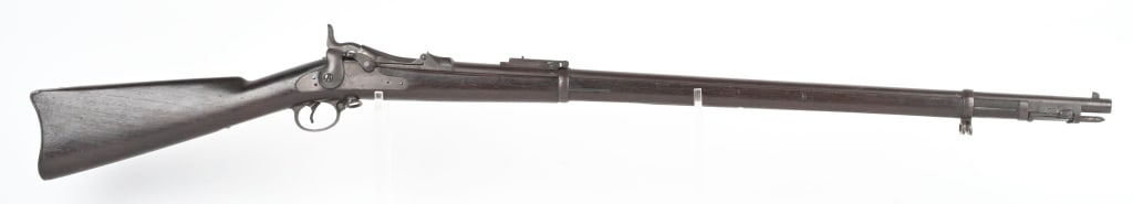 US MODEL 1885 TRADOOR ROD BAYONET RIFLE: SERIAL 552619. BARREL 32 5/8". CALIBER 45-70. MADE 1892. Nice untouched attic find example. SWP 1892 cartouche still visible. Block has 1884 date. Barrel has VP proofs. Lock has sharp US Springfield w
