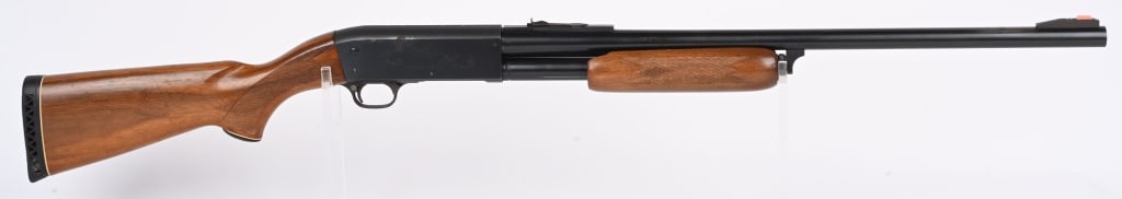ITHACE MODEL 37 DEER SLAYER SHOTGUN: SERIAL MAG-870042772. BARREL 25". GAUGE 12. CHAMBER 3", RIFLE SIGHTS. LOP 14 1/4". Bottom eject, blue finish, rifle sights, checkered walnut stocks, black rubber recoil pad. Frame is tapped for scope 