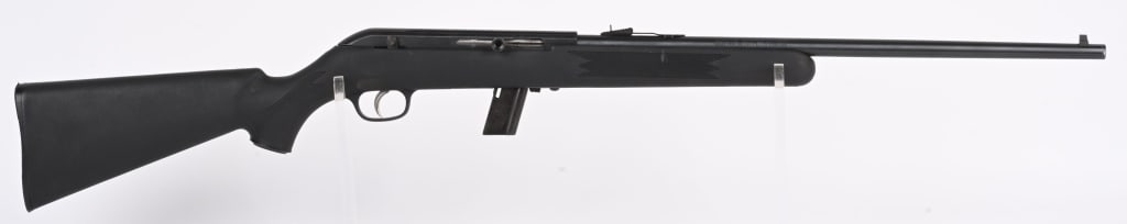 STEVENS MODEL 62 SEMI AUTO .22 RIFLE: SERIAL 0063512. BARREL 20". CALIBER .22LR. Nylon stock, blue metal, rifle sights, magazine fed (included) . CONDITION. Excellent stock with light handling marks. 98% blue. Excellent bore. MODERN DB