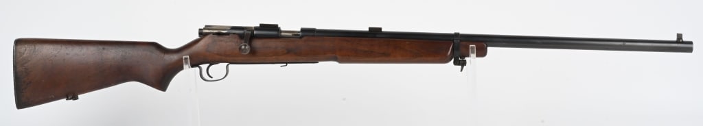 RANGER HEAVY BARREL .22 TARGET RIFLE: NSN. . BARREL 26". CALIBER 22LR. Made for Sears, looks like it was made by Winchester. Heavy blue barrel with A-O scope blocks, front sight blade, one piece pistol grip walnut target stock, single bar