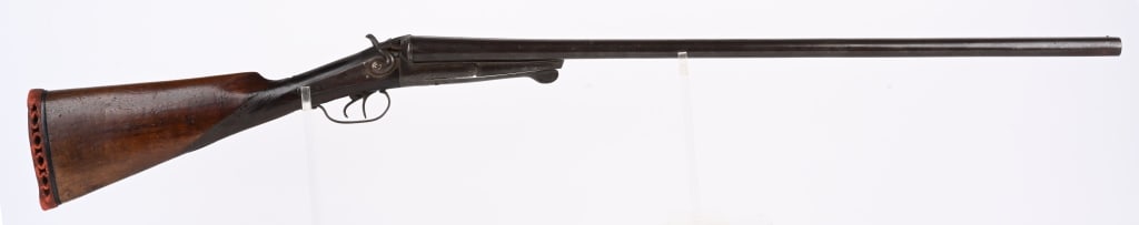 RICHARD BELGIUM SXS UNDER LEVER SHOTGUN: BARRELS 30". GAUGE 12. CHAMBER 2 3/4". Checkered walnut stock with added pad, back action locks, exposed hammers. Condition. Lever does not stay closed. Bores are dark. wood very good with added finis