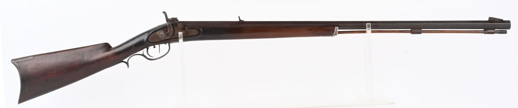 T. CAMPBELL ST. LOUIS 1/2 STOCK. HAWKEN & CAMPBELL: Tristam Campbell worked in St. Louis 1842-1860. He was partnered with Samuel Hawken in 1854 as Hawken & Campbell in St. Louis. Rifle has Golcher lock, double set triggers, octagon barrel, leaf rear si