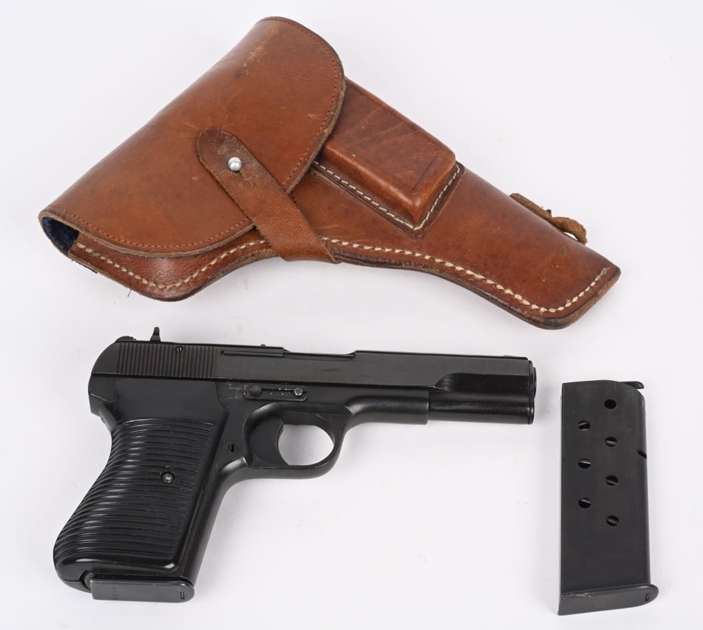 CHINESE TYPE 54 SEMI AUTO PISTOL: SERIAL 812158. BARREL 4.5". CALIBER 7.62X25MM. IMPORT STAMPED. The Type 54 is the improved version of the Type 51 (Chinese copy of the TT-33) produced after the Korean War. Blue finish, black plastic 