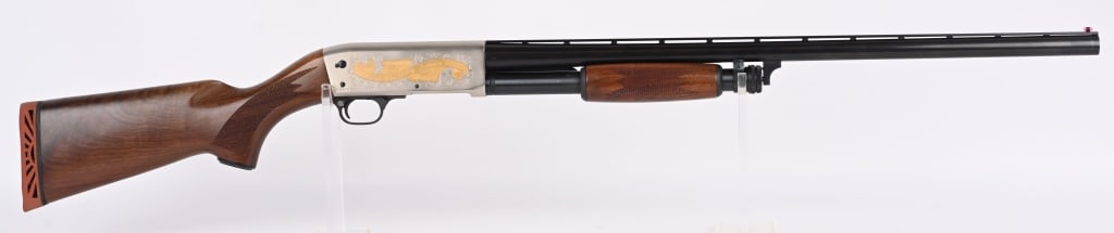 2000 NWTF ITHACA MODEL 37 PUMP ACTION SHOTGUN: SERIAL NUMBER: MWTF2000-1257. BARREL: 26". CALIBER: 12 GAUGE. MANUFACTURED: 2000. Made for and sold at National Wild Turkey Federation banquets. Vent rib barrel with orange plastic bead front sight. C