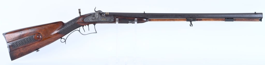 STUNNING CZECH PERCUSSION JAEGER CARBINE: SERIAL NUMBER N/A BARREL 26" CALIBER 62 RIFLED MANUFACTURED CIRCA 1840. Wonderful half stock percussion Jaeger rifle with lightly swamped octagon barrel with fine blade front sight and standing fixed 