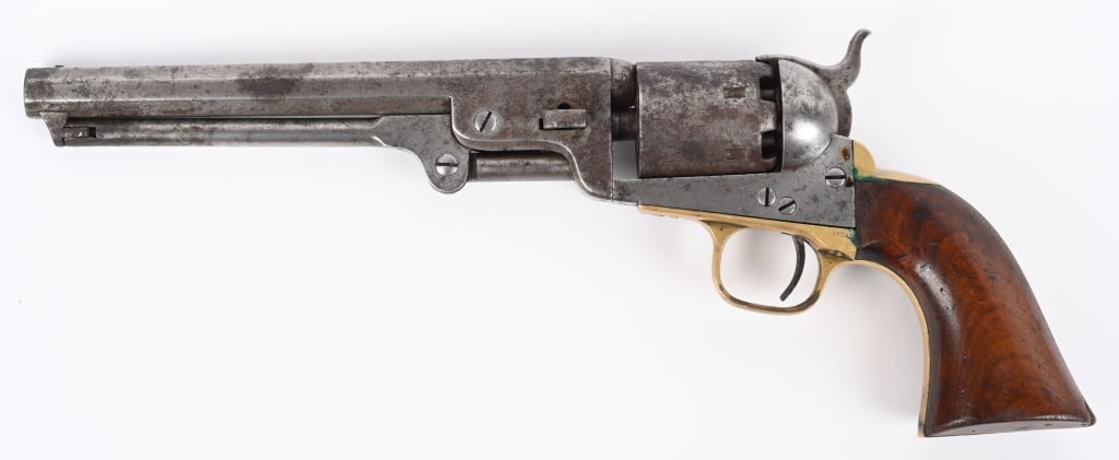 COLT MODEL 1851 NAVY .36 CALIBER REVOLVER: SERIAL NUMBER 191093 BARREL 7 1/2" CALIBER .36 RIFLED MANUFACTURED 1866. One of Samuel Colt's most successful arms the 1851 Navy saw extensive use and popularity during the US Civil war. This Success 