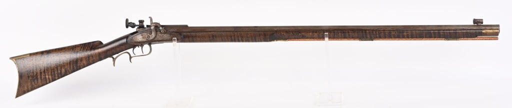 JOHN DAVIDSON OHIO MADE PERCUSSION TARGET RIFLE: John Davidson was a master machinist in Dayton Ohio in the 1970's who actively competed in Muzzle Loading Rifle competition at Friendship and in Ohio, He is said to have built an number of rifles and 