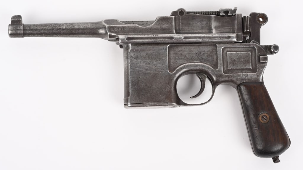 MAUSER 1930 BOLO 9MM PISTOL: SERIAL NUMBER 548079 BARREL 4" CALIBER 9X19 MANUFACTURED CIRCA 1930. Import marked with mixed numbers Re Bored to 9mm with bright bore. Would be a fun gun to shoot. CONDITION, Fair with bright bore an