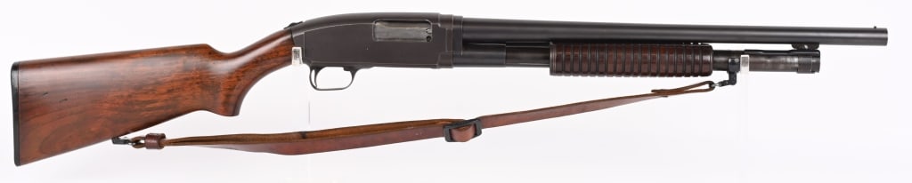 RARE SAVAGE MODEL 1921 RIOT SHOTGUN: SERIAL 12345. BARREL 20". GAUGE 12. CHAMBER 2 3/4". CHOKE CYL STAMPED ON BARREL. Made 1921-28 only. This is the only true riot Savage Model 1921 that we have seen. It was patterned after the Wincheste